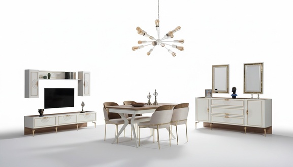 Esszimmer Set Garnitur Tisch 4x Stühle Anrichte 2х Spiegel Wohnwand 11tlg.