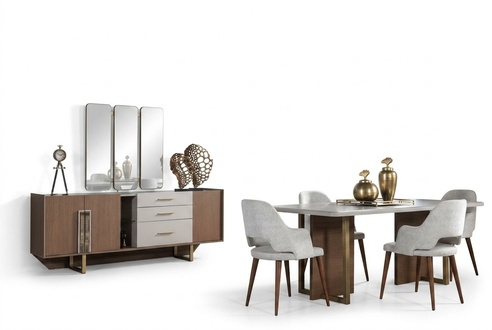 Esszimmer Set Garnitur Tisch 4x Stühle Design Modern Konsolentisch Esstisch Grau