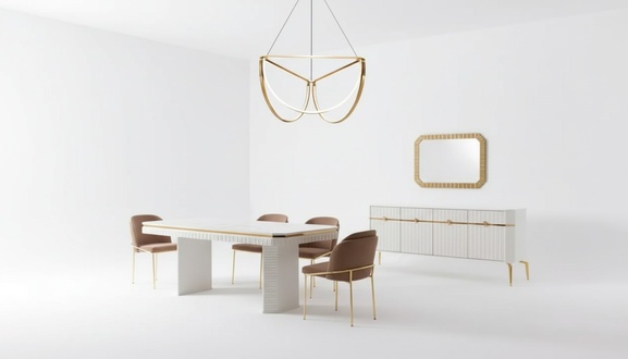 Esszimmer Set Tisch 6x Stühle Sideboard Spiegel 9tlg Gruppe Garnitur