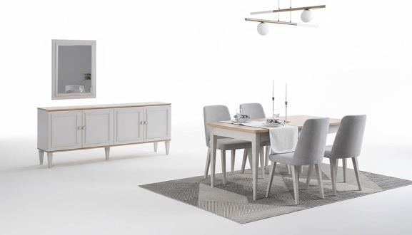 Esszimmermöbel Essgruppe Esszimmer Esstisch Stühle Holz Grau Set 9tlg