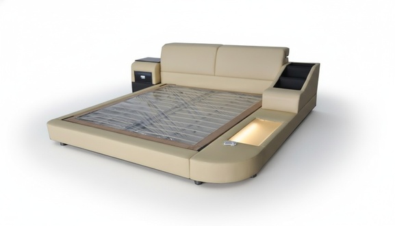 Exclusives Mehrzweck Doppel Betten Hotel Ehe Polster Leder Bett + USB Luxus Neu
