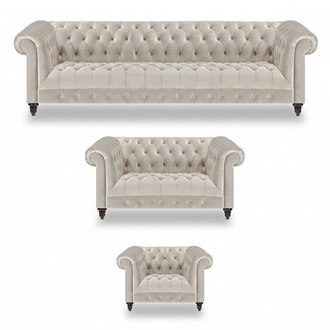 Exklusive Chesterfield Weiße Couchgarnitur Designer Viersitzer Sessel