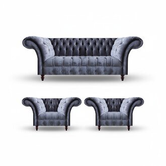 Exklusive Graue Chesterfield Sitzmöbel Designer Einrichtung Sessel 3-er