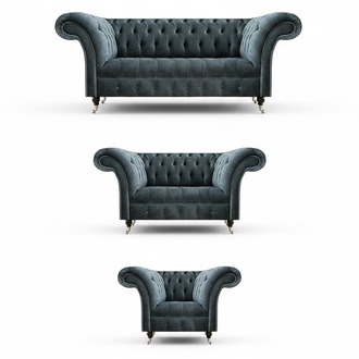 Exklusive Graue Chesterfield Sofas Edler 3-Sitzer Zweisitzer Sessel 3tlg