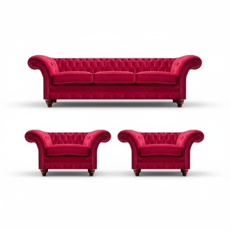Exklusive Rote Chesterfield Sofas Designer Couchen Sessel 3-Sitzer 3tlg
