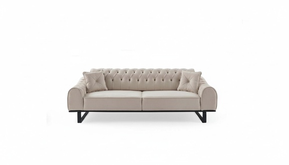 Exklusiver Beiger 3-Sitzer Wohnzimmer Sofas Designer Luxus Couchen Neu