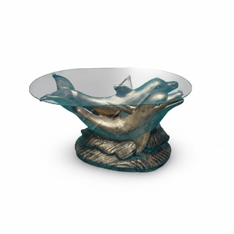 Exklusiver Couchtisch mit Delfinen Glas Beistell Tisch Tische Antik Stil