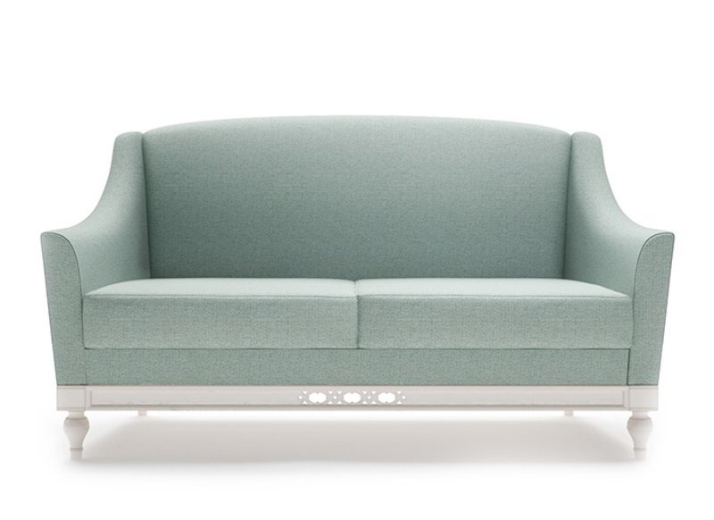 Chippendale Sofa 2 Sitzer Landhaus Stoffsofa mit Holz Designer Garnitur