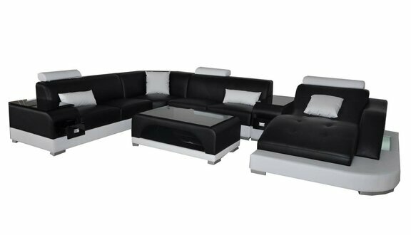 Design Big XXL U Form Sofa mit USB Wohnlandschaft Polster Ecksofa Sitz Garnitur