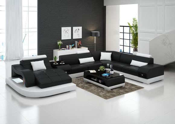 Ledersofa Modern Couch Wohnlandschaft Ecksofa Eck Dekor Design Garnitur