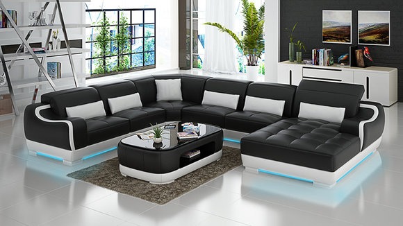 Ledersofa Polster Sitz Eck Dekor Sofa Garnitur Wohnlandschaft Wohnzimmer