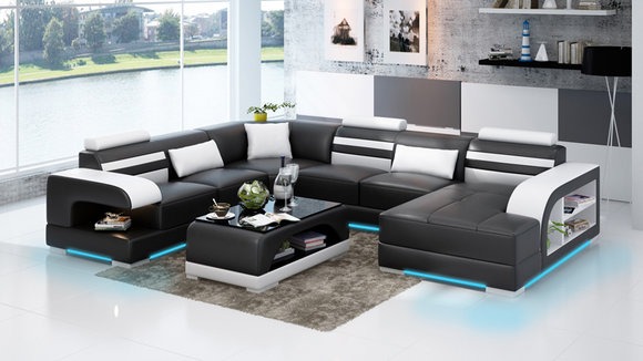 Modern Ledersofa Couch Wohnlandschaft Dekor Eck Ecksofa Design Garnitur
