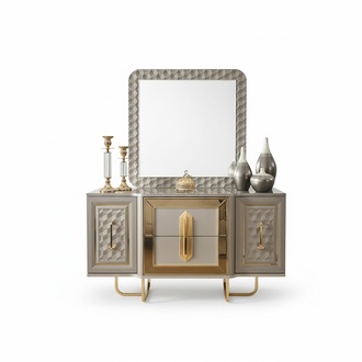 Garnitur Anrichte Spiegel Kommoden Luxus Sideboard Schrank Set Holz