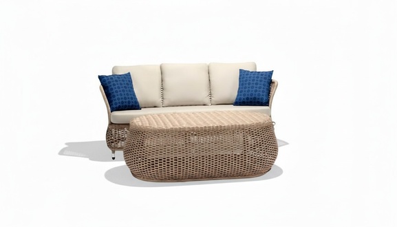 Garnitur Beige Sofa 3 Sitzer Couchtisch Sofas Dreisitzer Rattan Luxus Modern
