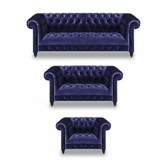 Garnitur Blau Sofa Komplett Luxus Sofagarnitur 3tlg Textil Wohnzimmer Neu