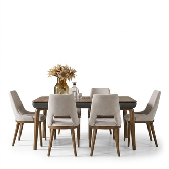 Garnitur Essgruppe Esszimmer Esstisch Luxus Stühle Essecke 6tlg Braun