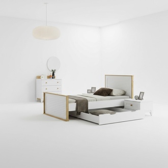 Garnitur Kinderzimmer Bett Kinderbett Kindermöbel Weiß Holz Set 3tlg