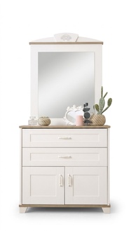 Garnitur Kommode mit Spiegel Set Schrank Holz Weiß Kommoden Design