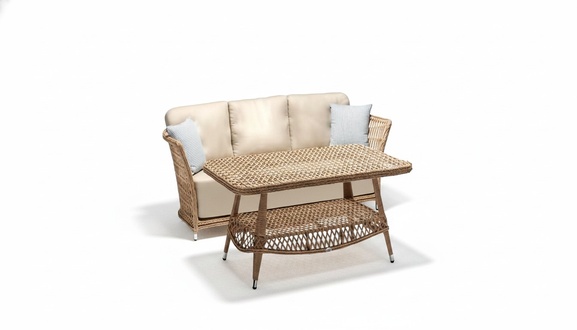 Garnitur Sofa 3 Sitzer Beige Couchtisch Sofas Dreisitzer Rattan Luxus Modern