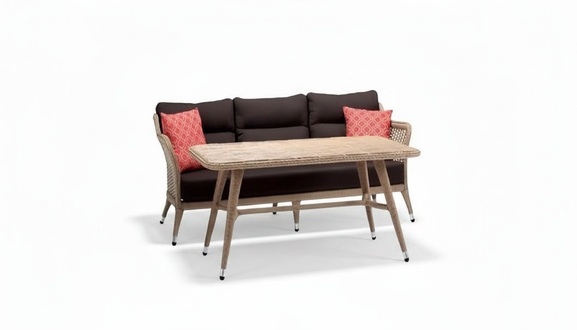 Garnitur Sofa 3 Sitzer Braun Luxus Couchtisch Rattan Design Moderne Möbel