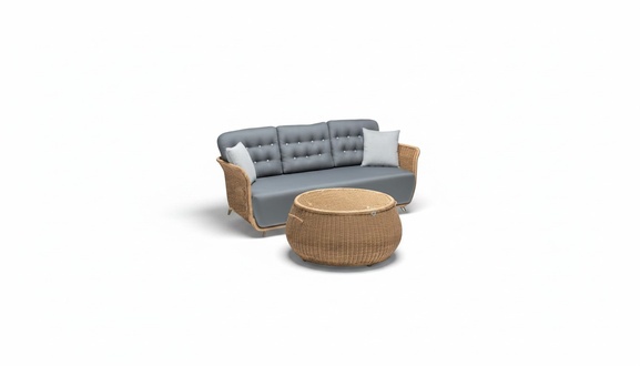 Garnitur Sofa 3 Sitzer Grau Couchtisch Sofas Dreisitzer Rattan Luxus Modern
