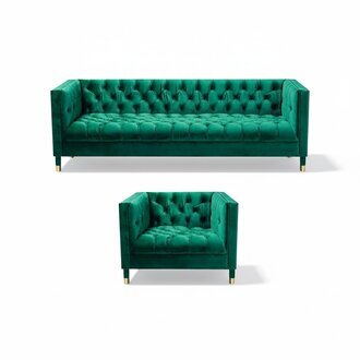 Garnitur Sofa Set 2tlg Grün Chesterfield Luxus Modern Polstermöbel Einrichtung