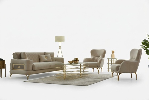 Garnitur Sofa Sofagarnitur Couch Polstersofa Dreisitzer Sessel Beige