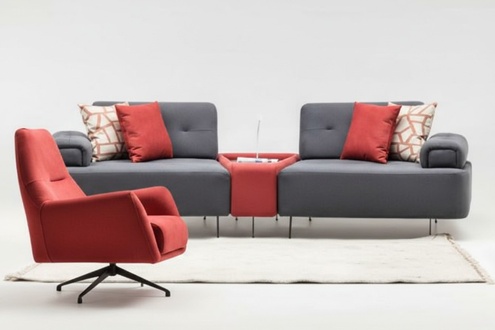 Garnitur Stoffsofa Zweisitzer Sofa Sessel Counch Polstersofa Grau1