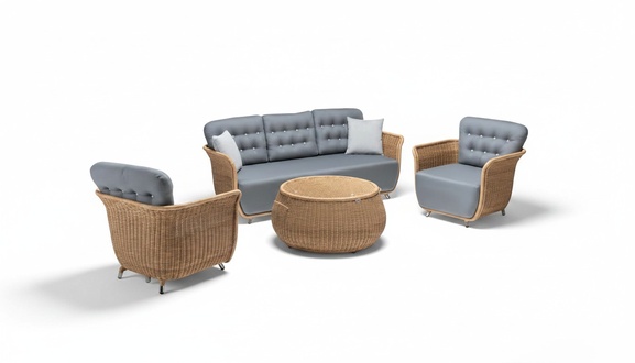 Gartenmöbel Robuste Garten Rattan Garnitur Couchtisch 2x Sessel Sofa 3-Sitzer