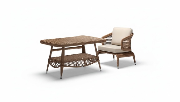 Gartenmöbel Sessel Braun Couchtisch luxuriöse Design Moderne 2tlg Möbel