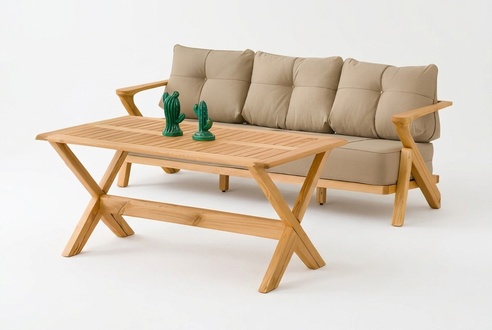 Gartenmöbel Set aus Holz in Beige, stilvoll und wetterfest
