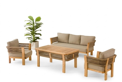 Gartenmöbel Set aus Holz und Textil in Beige, stilvoll und robust