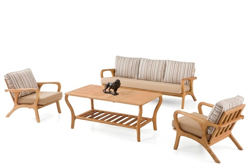 Gartenmöbel Set aus Holz und Textil in Beige modern
