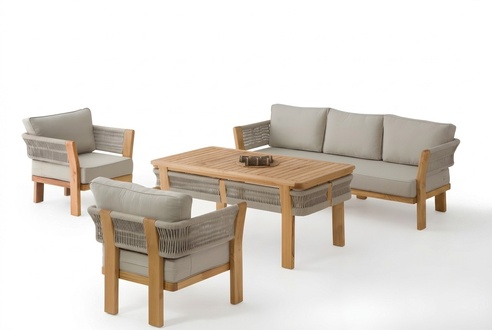 Gartenmöbel Set Grau Holz/Textil modern für Balkon und Garten
