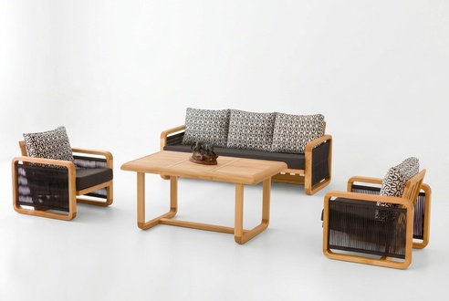 Gartenmöbel Set Schwarz Holz Textil 4-teilig modernes Design