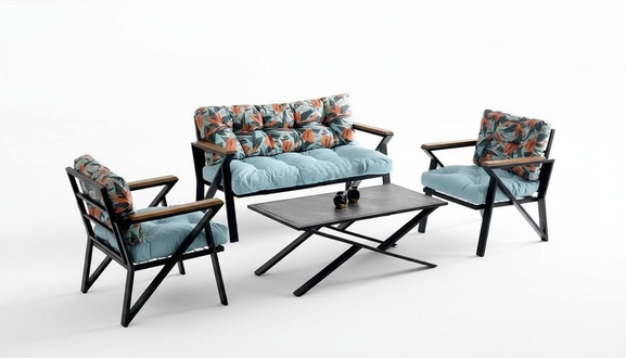 Gartenmöbel Sitzgruppe Sitzgruppe Sitzer Blau Couchtisch Set 4tlg Sofa