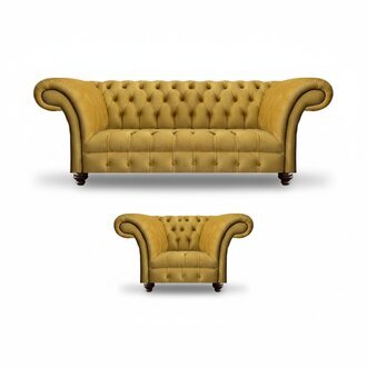 Gelb Sofa Set Sessel Luxus Textil Sofa Dreisitze Couch Chesterfield Sitz Möbel
