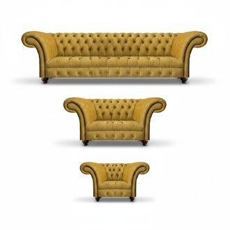 Gelbe Chesterfield Couchen Luxuriöse Wohnzimmer Textil Couchen 3tlg Set