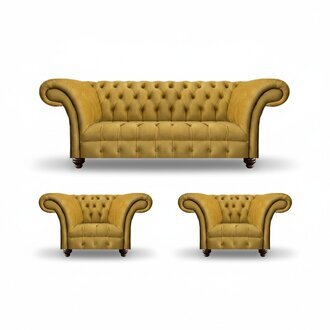 Gelbe Chesterfield Polster Garnitur Wohnzimmer Sofas Edles 3tlg Set Neu
