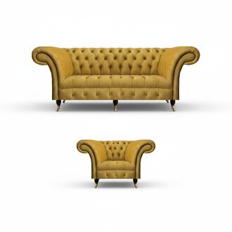 Gelbe Chesterfield Polstermöbel Designer 3-Sitzer Luxuriöser Sessel 2tlg