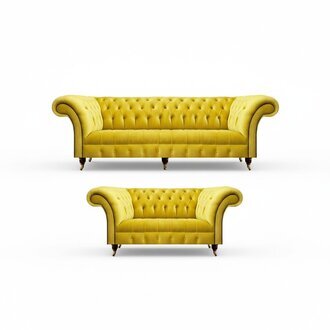 Gelbe Chesterfield Sofagarnitur Moderner Dreisitzer Polster 2-Sitzer