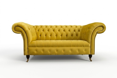 Gelbe Chesterfield Textil Couch Zwei Sitzer Polster Sofa 185cm Stoff Leder neu