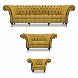 Gelbe Chesterfield Wohnzimmer Sitzgarnitur Polster Möbel Textilsitzer