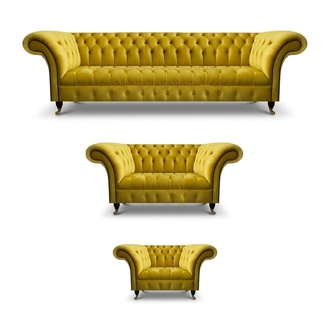 Gelbe Designer Chesterfield Sitzmöbel Wohnzimmer Textil Couchen 3tlg