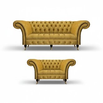 Gelbe Polstermöbel Designer Chesterfield Couchen Dreisitzer Textilsofas