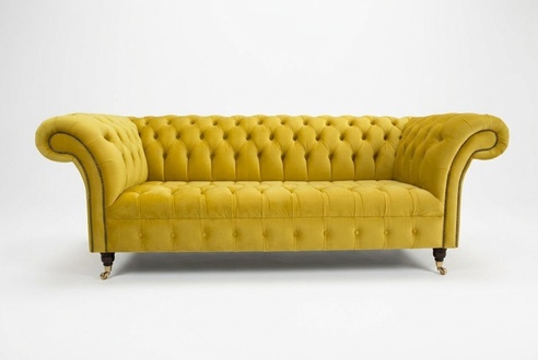 Gelbe Textil Chesterfield Sofa Couch Polster Stoff Leder Couchen Neu 3 Sitzer