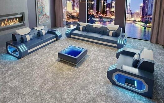 Design Sofagarnitur Ledersofa Couch Polster Sitz Set 3+2+1 Komplett Garnitur