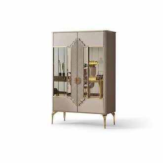 Glasschrank Schaukasten Vitrine Schrank Holzschrank Beige Glasvitrine Holz Luxus