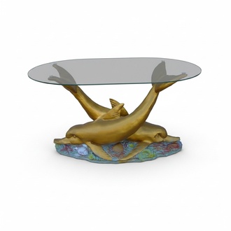Glastisch Tische Tisch Statue Figur Tisch Beistell Sofa Wohnzimmer Fische