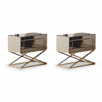 Goldene 2x Nachtschränke Schlafzimmer Designer Holz Nachttische 2tlg